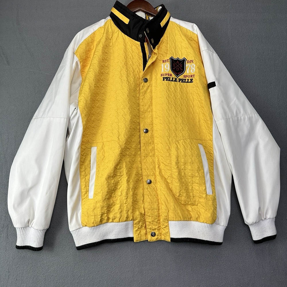 Pelle Pelle Dijon Yellow Super Sport Jacket Color Block Vintage 90's Hooded 4XL